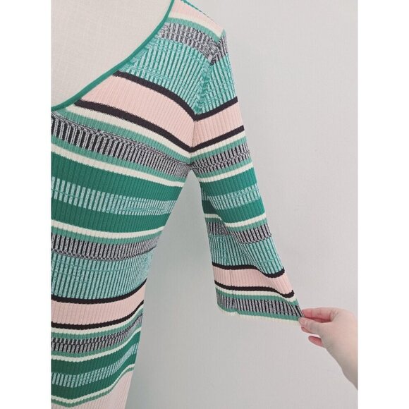 Tuckernuck Stevie Knit Sweater Color Blocked Striped V-Neck Ribbed Midi Dress S - Picture 7 of 12
